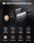 GMAIPOP 4K 3 Channel Dash Cam Front Rear Inside，STARVIS Sensor, 5GHz WiFi,64GB Card Included, 2160P+1080P+1080P Car Dash Camera, 3.16" IPS Screen, IR Night Vision,HDR, G-Sensor, 24/7 Parking Mode