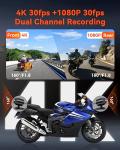 Vantrue F1 Motorcycle 4K Dash Cam Front and Rear, 4K + 1080P Motorcycle Camera, Full Body IP67 Waterproof, GPS Wi-Fi, 160° Wide Angle, Wired Remote, Night Vision, G-Sensor, Parking Mode, Support 512GB