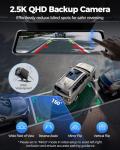 AZDOME PG17 Max 4K+2.5K Mirror Dash Cam with ADAS, BSD and LCA, 12" Rear View Mirror Camera with 5GHz WiFi and Voice Control, Rearview Mirror Backup Camera Includes 64GB Card, GPS, Parking Monitor