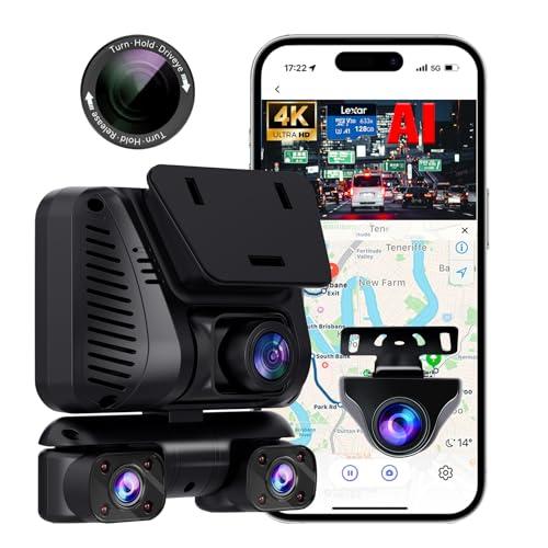 AI Dash Cam 4 Channel 360° View, 4K Advanced Driving System(Adas) Front and Rear Dash Camera for Cars,Built-in 5GHz Wi-Fi GPS, Voice Control, Free 128G Card,Night Vision,24H Parking Mode,with CPL