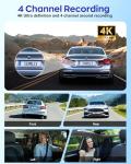 AI Dash Cam 4 Channel 360° View, 4K Advanced Driving System(Adas) Front and Rear Dash Camera for Cars,Built-in 5GHz Wi-Fi GPS, Voice Control, Free 128G Card,Night Vision,24H Parking Mode,with CPL