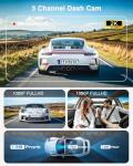 Fiteye 3 Channel 4K Dash Cam, IMX335 STARVIS Sensor, 4K+2K Front and Inside, 2K+1080P+1080P Front and Rear Inside Dash Camera for Cars, Free 64GB Card, Built in WiFi GPS, Intelligent Voice Control