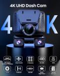 AI Dash Cam 4 Channel 360° View, 4K Advanced Driving System(Adas) Front and Rear Dash Camera for Cars,Built-in 5GHz Wi-Fi GPS, Voice Control, Free 128G Card,Night Vision,24H Parking Mode,with CPL