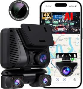 AI Dash Cam 4 Channel 360° View, 4K Advanced Driving System(Adas) Front and Rear Dash Camera for Cars,Built-in 5GHz Wi-Fi GPS, Voice Control, Free 128G Card,Night Vision,24H Parking Mode,with CPL