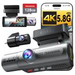TERUNSOUl 4K Dash Cam Front and Rear, Full HD 3 Channel Dashcam, Free 128GB MicroSD Card, Built-in 5.8GHz WiFi Built-in GPS, Collision Sensor, Night Vision, HDR, 3.16" IPS, 24H Parking Mode (Gray)