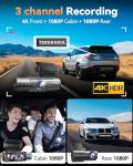 TERUNSOUl 4K Dash Cam Front and Rear, Full HD 3 Channel Dashcam, Free 128GB MicroSD Card, Built-in 5.8GHz WiFi Built-in GPS, Collision Sensor, Night Vision, HDR, 3.16" IPS, 24H Parking Mode (Gray)