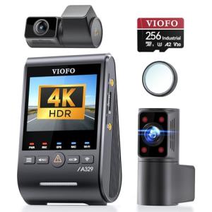 【Bundle: A329S 3CH+256GB Card】 VIOFO A329S 4K 3 Channel Dash Cam, 4K Front + 2K Cabin Fisheye (210°) + 2K Rear, Power Saving Parking Mode, Wi-Fi 6 App Control, 3 STARVIS 2 Sensors