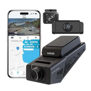 Vueroid S1 4K Infinite 3 Channel Dash Cam Front and Inside Rear Car Camera, 4K, 2.5K, FHD Dashcam, STARVIS 2, Night Vision, 24/7 Recording, Car Surveillance Camera, Gifts for Men Women