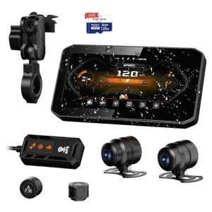Motorcycle Dash Cam,2K+2K Front and Rear Camera HD Motorcycle DVR, 6.25-inch Touch Screen, Carplay GPS Navigation,IP67 Waterproof, WiFi, Bluetooth, Starvis Night Vision, G-Sensor, Free 128GB TF Card