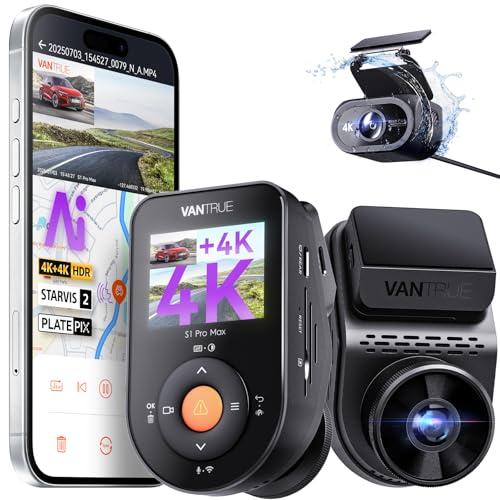 Vantrue S1 Pro Max AI Dash Cam 4K+4K w/ADAS & BSD, Dual STARVIS 2 Dash cam Front and Rear, 2 Channel HDR Dashcam, PlatePix Night Vision, 5G WiFi, Voice Control, GPS, 24H Buffered Parking Mode, 1TB Max
