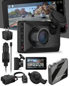Garmin Dash Cam X210, HD, Built in Clarity Polarizer, Voice Controlled, GPS, 2.4” Display, Automatic Recording with Garmin Constant Power Cable & Suction Cup Mount with Wearable4U PowerBank Bundle