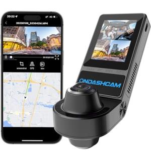 ONDASHCAM Dash Cam, 360° Dash Cam Front and Rear Inside, 4K/2.5K UHD Dash Camera for Cars, Night Vision, Built-in 5G WiFi & GPS, G-Sensor, 185° Wide Angle, HDR, Parking Mode, Support 512GB Max