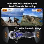 HFK HM502 Motorcycle Dash Cam Front and Rear, 1080P + 1080P Motorcycle Camera, IP67 Waterproof, 5G WiFi, 150° Wide Angle, Night Vision, G-Sensor, Built in eMMC 128GB Storage, Support 512GB Max