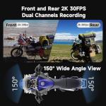 HFK HM603 Motorcycle Dash Cam Front and Rear, 2K Dual Motorcycle Camera, 3" Screen Display, GPS Navigation, Tire Pressure Monitoring, IP67 Waterproof, 5G WiFi, G-Sensor, Built in eMMC 128GB Storage