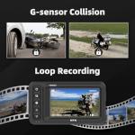 HFK HM603 Motorcycle Dash Cam Front and Rear, 2K Dual Motorcycle Camera, 3" Screen Display, GPS Navigation, Tire Pressure Monitoring, IP67 Waterproof, 5G WiFi, G-Sensor, Built in eMMC 128GB Storage