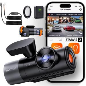 【Bundle: Vantrue N5 4 Channel WiFi Dash Cam + Hardwire Kit + CPL Filter + Remote Control】 2.7K+1080P*3 Front Rear Inside Camera with Side View, STARVIS 2, Voice Control, GPS, 24H Parking Mode
