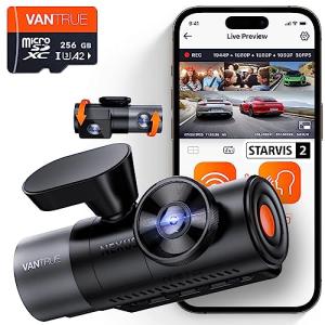 【Bundle: Vantrue N5 4 Channel WiFi Dash Cam + 256GB microSD Card】 2.7K+1080P*3 Front Rear Inside Camera with Side View, STARVIS 2, Voice Control, GPS, 24hrs Buffered Parking Mode