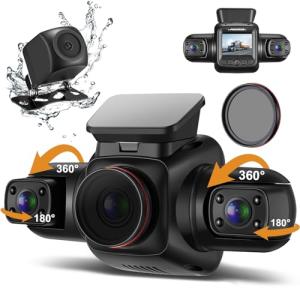 PRUVEEO Dash Cam, 4 Channel Camera FHD 1080Px4, Front Left Right and Rear, Front and Rear Inside, Built-in GPS WiFi, Polarizing Lens CPL Filter, Free 256GB Micro SD Card, D904CH-MINI