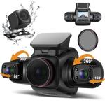 PRUVEEO Dash Cam, 4 Channel Camera FHD 1080Px4, Front Left Right and Rear, Front and Rear Inside, Built-in GPS WiFi, Polarizing Lens CPL Filter, Free 256GB Micro SD Card, D904CH-MINI