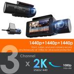 RexingUSA V33-2K 3 Channel Dash Cam Built-in WiFi GPS, Car Dashboard Camera Recorder 1440p + 1440p +1440p, 2.7” LCD, 170° Wide Angle, G-Sensor, Night Vision, Parking Monitor