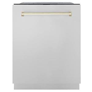 ZLINE Autograph Edition 24" 3rd Rack Top Touch Control Tall Tub Dishwasher in Stainless Steel with Gold Handle, 51dBa (DWMTZ-304-24-G)