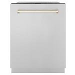 ZLINE Autograph Edition 24" 3rd Rack Top Touch Control Tall Tub Dishwasher in Stainless Steel with Gold Handle, 51dBa (DWMTZ-304-24-G)