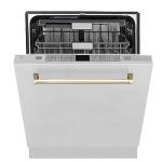 ZLINE Autograph Edition 24" 3rd Rack Top Touch Control Tall Tub Dishwasher in Stainless Steel with Gold Handle, 51dBa (DWMTZ-304-24-G)