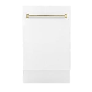 ZLINE Autograph Edition 18" Compact 3rd Rack Top Control Dishwasher in White Matte with Gold Handle, 51dBa (DWVZ-WM-18-G)