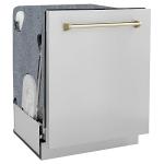 ZLINE Autograph Edition 24" 3rd Rack Top Touch Control Tall Tub Dishwasher in Stainless Steel with Gold Handle, 51dBa (DWMTZ-304-24-G)
