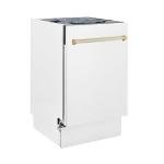ZLINE Autograph Edition 18" Compact 3rd Rack Top Control Dishwasher in White Matte with Gold Handle, 51dBa (DWVZ-WM-18-G)