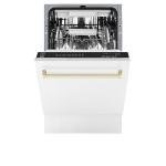 ZLINE Autograph Edition 18" Compact 3rd Rack Top Control Dishwasher in White Matte with Gold Handle, 51dBa (DWVZ-WM-18-G)