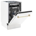 ZLINE Autograph Edition 18" Compact 3rd Rack Top Control Dishwasher in White Matte with Gold Handle, 51dBa (DWVZ-WM-18-G)