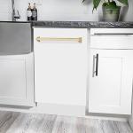 ZLINE Autograph Edition 18" Compact 3rd Rack Top Control Dishwasher in White Matte with Gold Handle, 51dBa (DWVZ-WM-18-G)