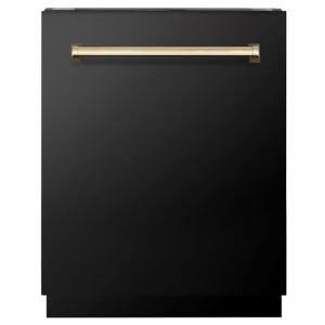 ZLINE Autograph Edition 24" 3rd Rack Top Control Tall Tub Dishwasher in Black Stainless Steel with Gold Handle, 51dBa (DWVZ-BS-24-G)