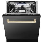 ZLINE Autograph Edition 24" 3rd Rack Top Control Tall Tub Dishwasher in Black Stainless Steel with Gold Handle, 51dBa (DWVZ-BS-24-G)