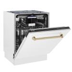 ZLINE Autograph Edition 24" 3rd Rack Top Control Tall Tub Dishwasher in White Matte with Champagne Bronze Handle, 51dBa (DWVZ-WM-24-CB)
