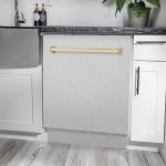 ZLINE Autograph Edition 24 in. Tallac Series 3rd Rack Top Control Built-In Tall Tub Dishwasher with Satin Stainless Steel Panel and Polished Gold Handle, 51dBa (DWVZ-SN-24-G)
