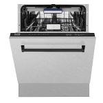 ZLINE Autograph Edition 24 in. Tallac Series 3rd Rack Top Control Built-In Tall Tub Dishwasher with Satin Stainless Steel Panel and Matte Black Handle, 51dBa (DWVZ-SN-24-MB)