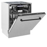 ZLINE Autograph Edition 24 in. Tallac Series 3rd Rack Top Control Built-In Tall Tub Dishwasher with Satin Stainless Steel Panel and Matte Black Handle, 51dBa (DWVZ-SN-24-MB)
