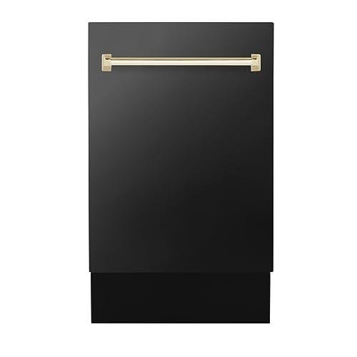 ZLINE Autograph Edition 18" Compact 3rd Rack Top Control Dishwasher in Black Stainless Steel with Gold Handle, 51dBa (DWVZ-BS-18-G)