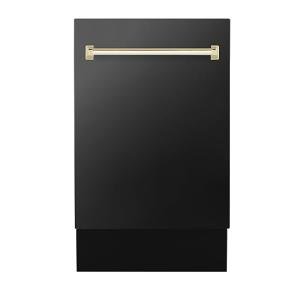 ZLINE Autograph Edition 18" Compact 3rd Rack Top Control Dishwasher in Black Stainless Steel with Gold Handle, 51dBa (DWVZ-BS-18-G)