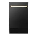 ZLINE Autograph Edition 18" Compact 3rd Rack Top Control Dishwasher in Black Stainless Steel with Gold Handle, 51dBa (DWVZ-BS-18-G)