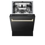 ZLINE Autograph Edition 18" Compact 3rd Rack Top Control Dishwasher in Black Stainless Steel with Gold Handle, 51dBa (DWVZ-BS-18-G)