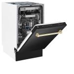 ZLINE Autograph Edition 18" Compact 3rd Rack Top Control Dishwasher in Black Stainless Steel with Gold Handle, 51dBa (DWVZ-BS-18-G)
