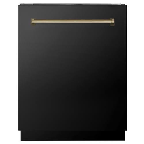 ZLINE Autograph Edition 24" 3rd Rack Top Control Tall Tub Dishwasher in Black Stainless Steel with Champagne Bronze Handle, 51dBa (DWVZ-BS-24-CB)