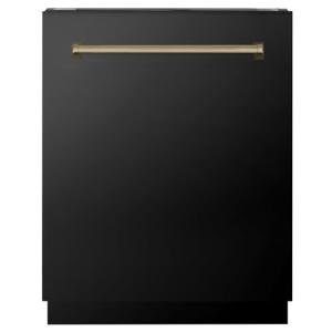 ZLINE Autograph Edition 24" 3rd Rack Top Control Tall Tub Dishwasher in Black Stainless Steel with Champagne Bronze Handle, 51dBa (DWVZ-BS-24-CB)
