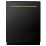 ZLINE Autograph Edition 24" 3rd Rack Top Control Tall Tub Dishwasher in Black Stainless Steel with Champagne Bronze Handle, 51dBa (DWVZ-BS-24-CB)
