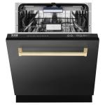ZLINE Autograph Edition 24" 3rd Rack Top Control Tall Tub Dishwasher in Black Stainless Steel with Champagne Bronze Handle, 51dBa (DWVZ-BS-24-CB)
