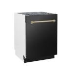 ZLINE Autograph Edition 24" 3rd Rack Top Control Tall Tub Dishwasher in Black Stainless Steel with Champagne Bronze Handle, 51dBa (DWVZ-BS-24-CB)