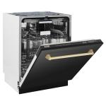 ZLINE Autograph Edition 24" 3rd Rack Top Control Tall Tub Dishwasher in Black Stainless Steel with Champagne Bronze Handle, 51dBa (DWVZ-BS-24-CB)